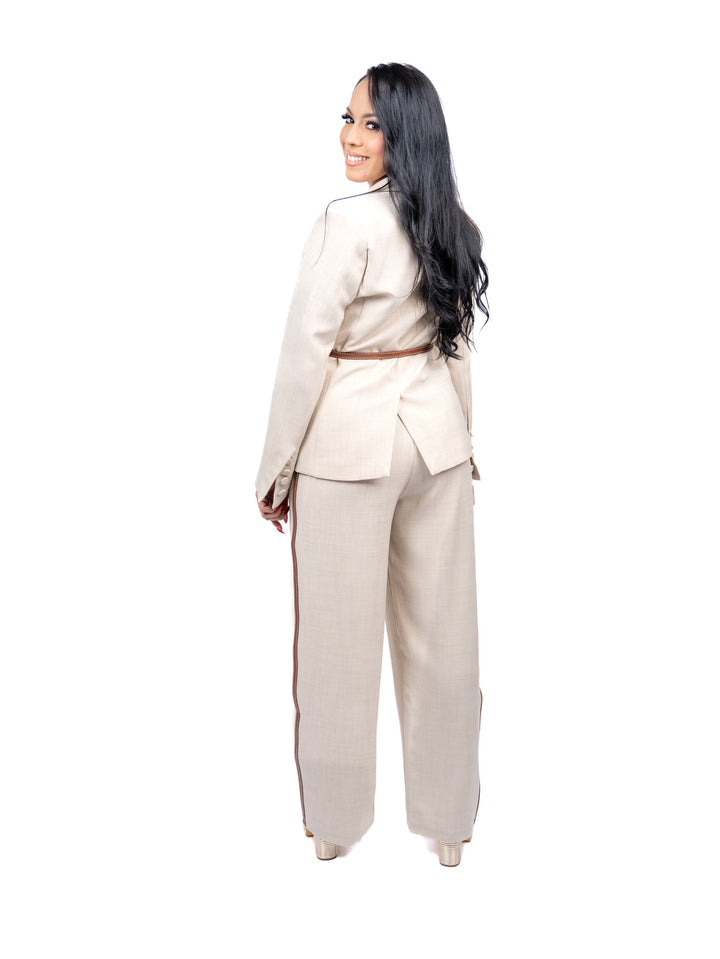 Beige Pants and Jacket Set