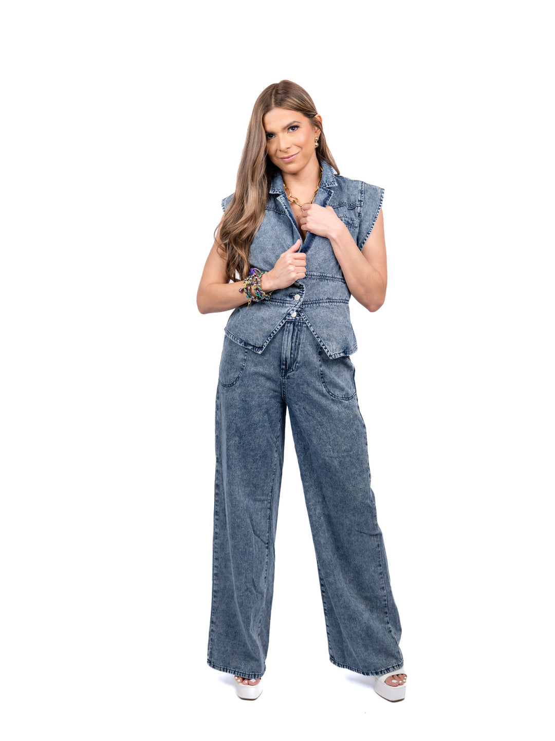 Dark Denim Pants and Vest Set