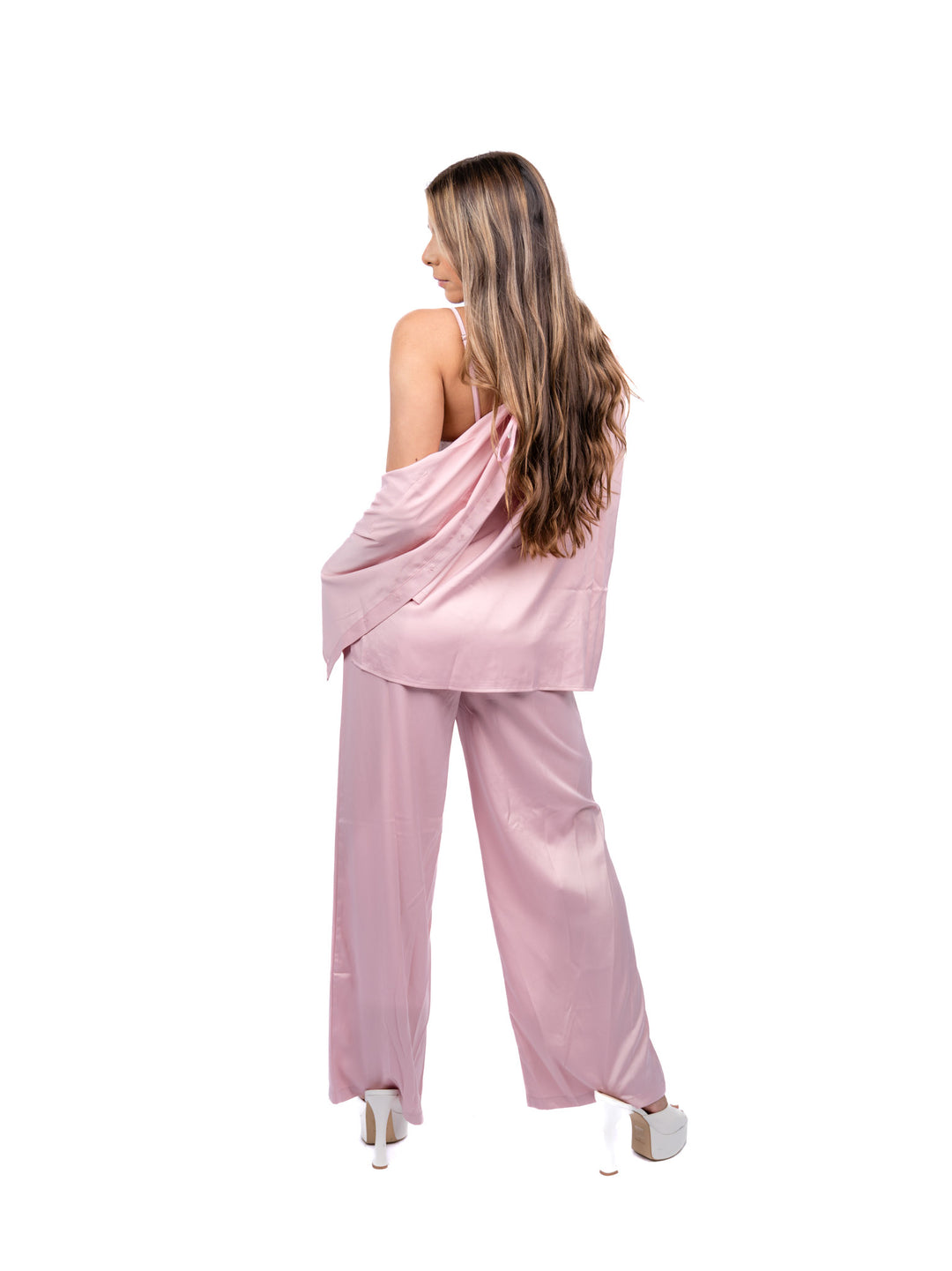 Pink Silk 3-Piece Set with White Trim