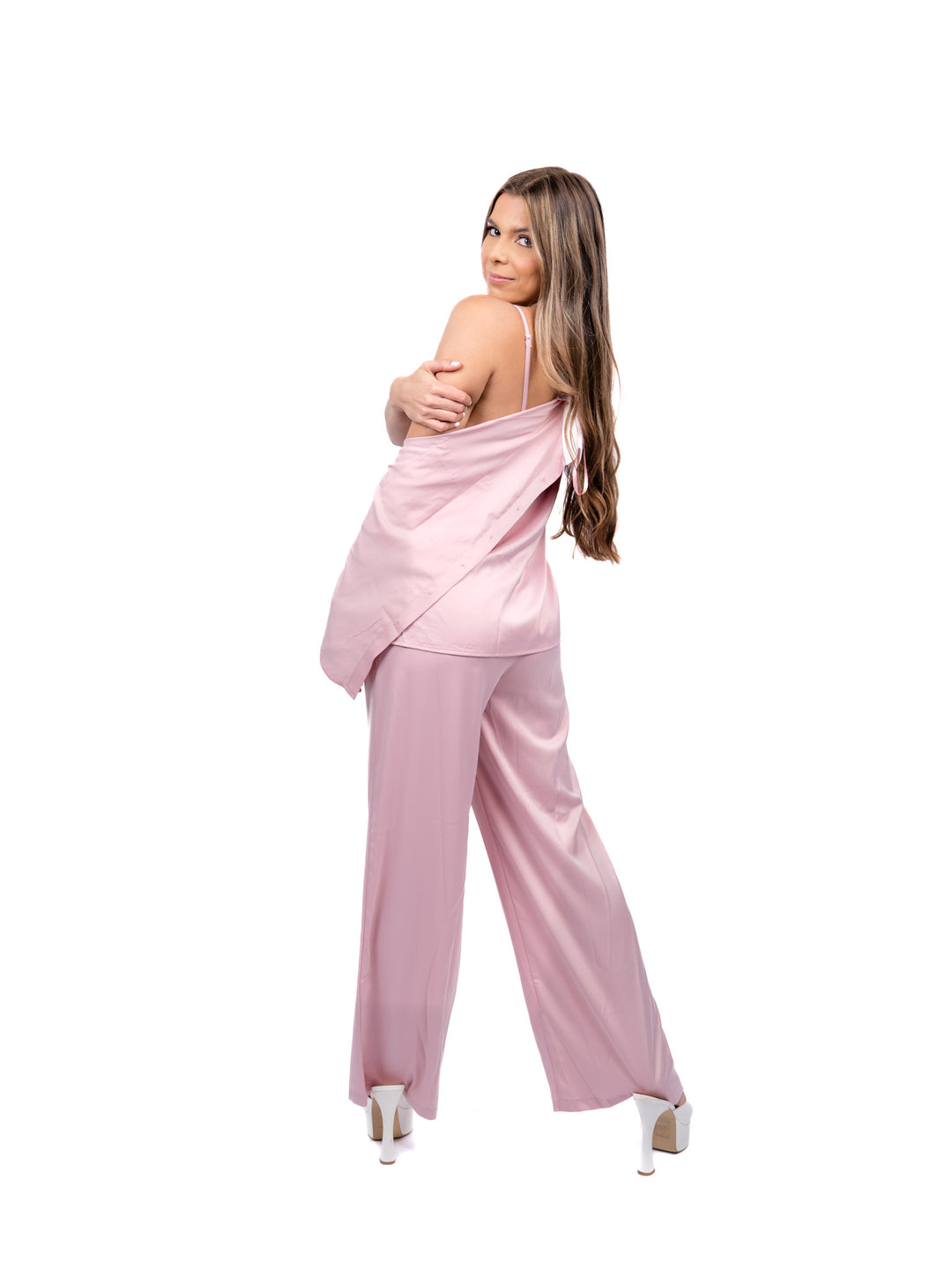 Pink Silk 3-Piece Set with White Trim