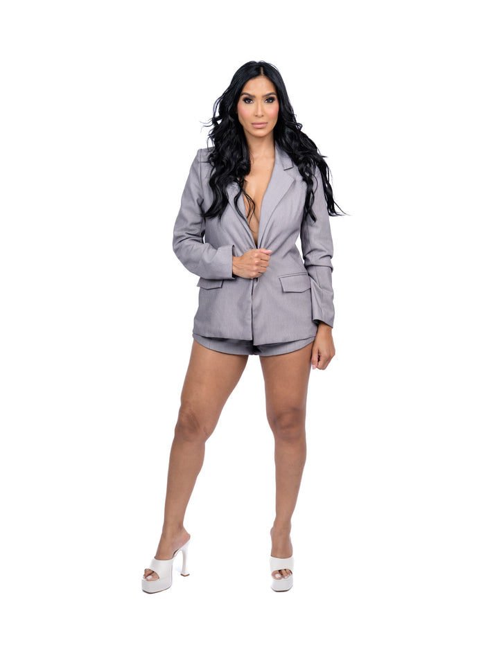 Grey Jacket and Shorts Set