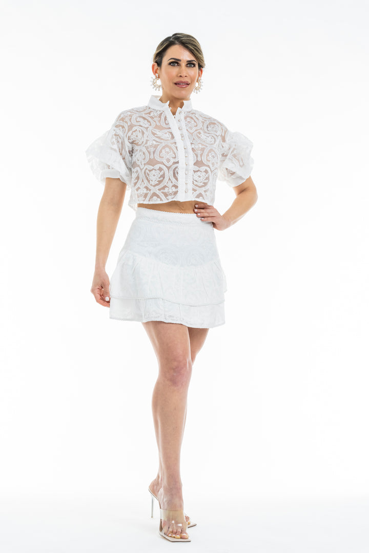 White Lace Crop Top & Mini Skirt Set