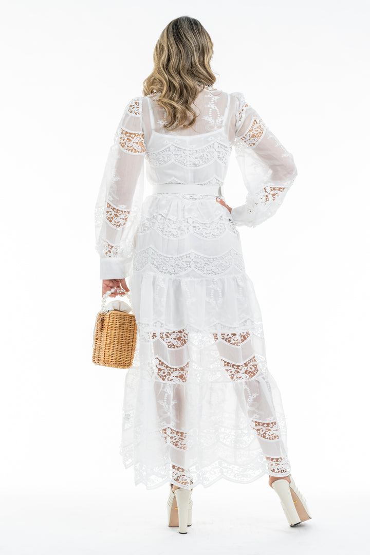 Long Lace Dress with Pearl Buttons