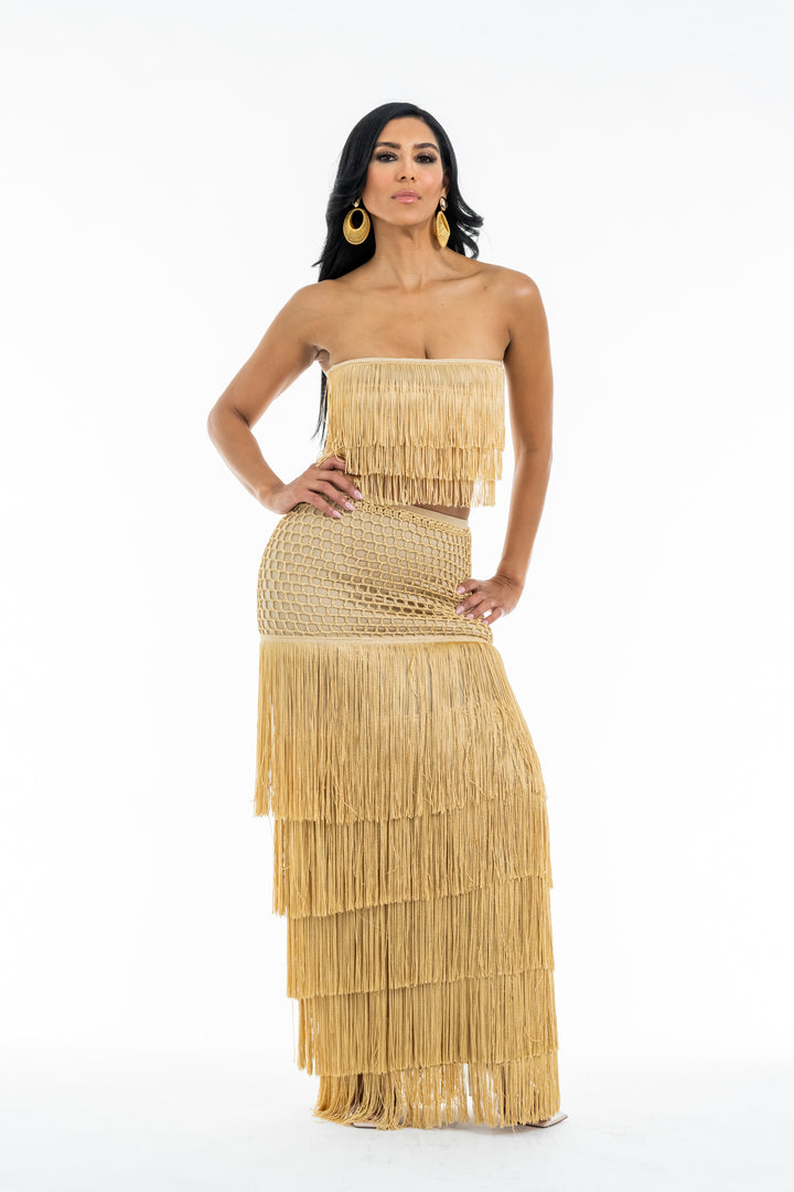 Handmade Golden Monarka Skirt & Strapless Top Set