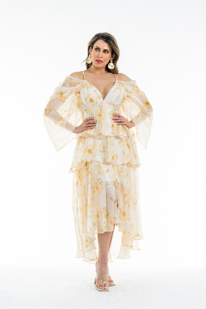 Yellow Ruffled Sleeve Maxi Dress