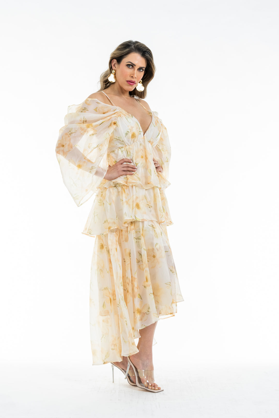 Yellow Ruffled Sleeve Maxi Dress