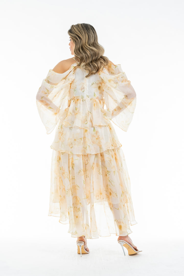 Yellow Ruffled Sleeve Maxi Dress