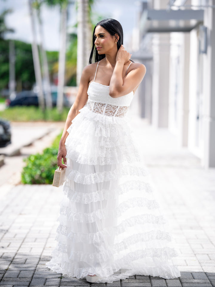 Elegant Sleeveless White Lace Dress