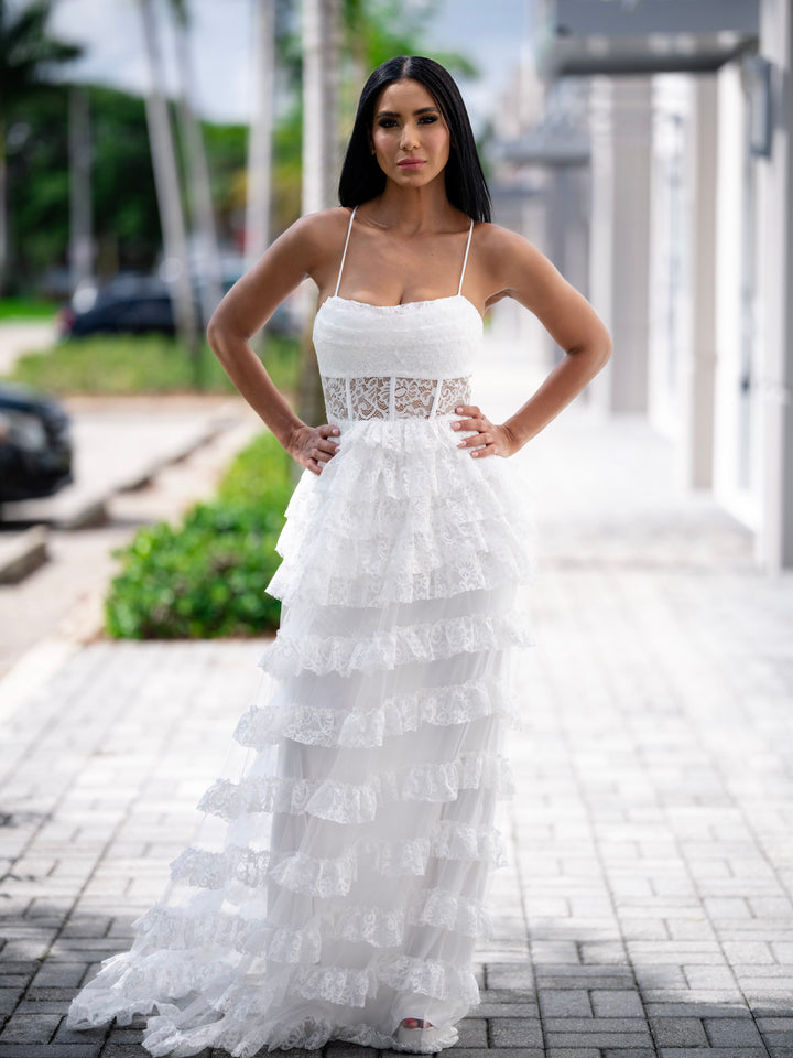 Elegant Sleeveless White Lace Dress