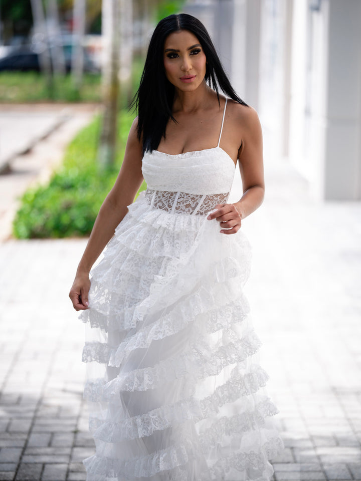 Elegant Sleeveless White Lace Dress