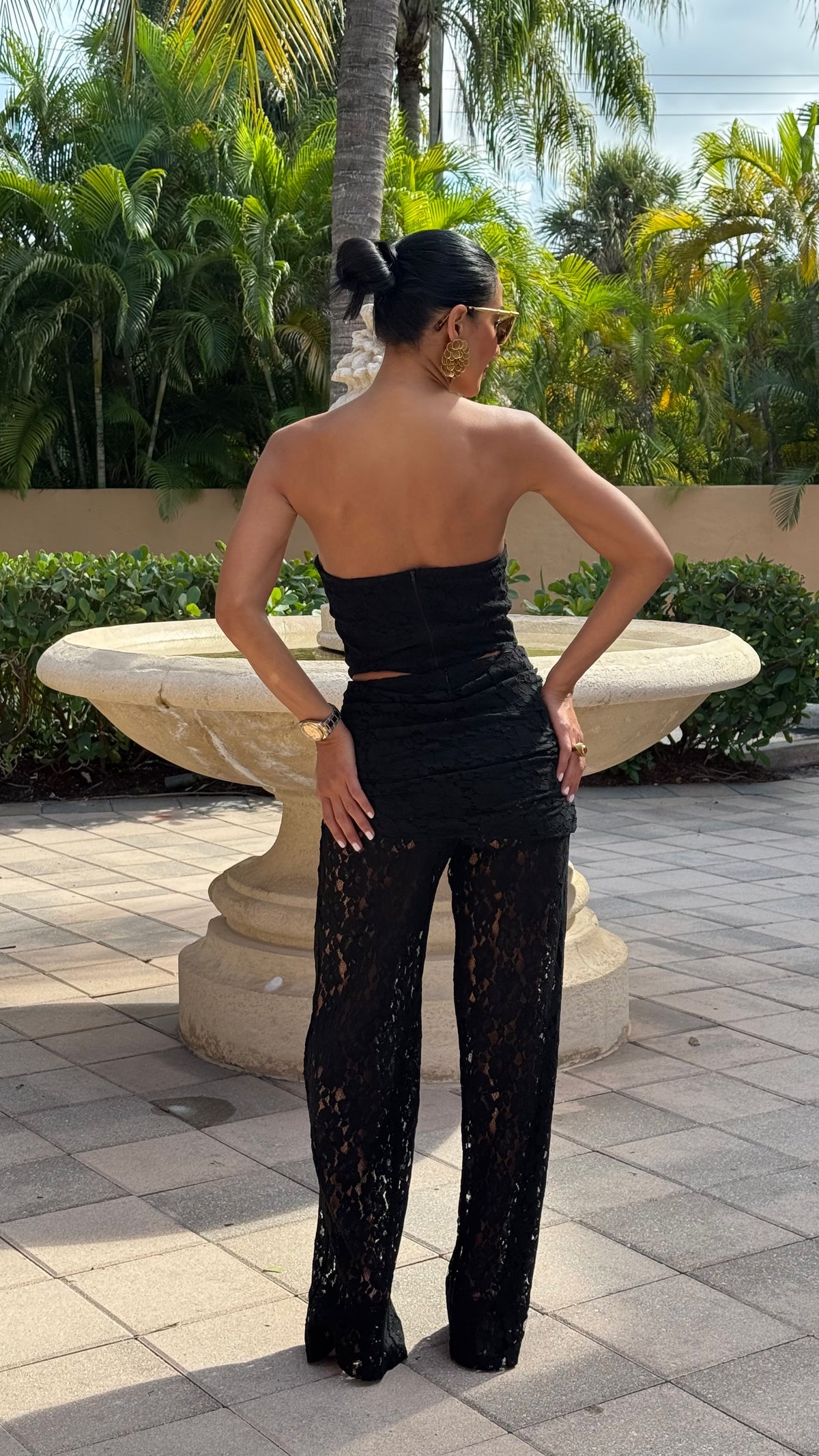 Black Strapless Top and Lace Pants Set